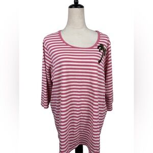 Quacker Factory pink and white striped top with sequin palm tree size 3X